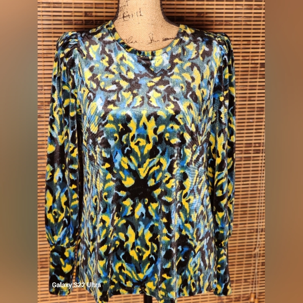 Chico's Blue and Yellow Artistic Top